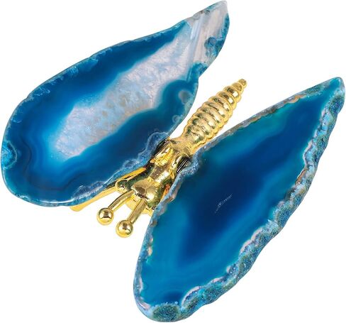 تمثال فراشة من العقيق الكريستالي الطبيعي، حامل فراشة بأجنحة العقيق الجيود المصقول لعرض فن الزفاف لتزيين المنزل، أصفر in Kuwait