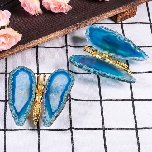 تمثال فراشة من العقيق الكريستالي الطبيعي، حامل فراشة بأجنحة العقيق الجيود المصقول لعرض فن الزفاف لتزيين المنزل، أصفر in Kuwait