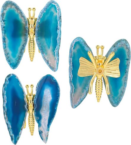 تمثال فراشة من العقيق الكريستالي الطبيعي، حامل فراشة بأجنحة العقيق الجيود المصقول لعرض فن الزفاف لتزيين المنزل، أصفر in Kuwait