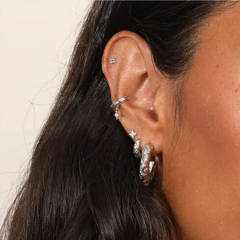 Star CZ Ear Cuff Wrap Clip On Earrings for Women Girls Non Pierced 18K Real Gold Plated Fashion Cute Minimalist Fake Small Hoop Huggie Cartilage Earring Hypoallergenic Gifts 1Pc in Saudi Arabia