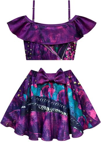 بدلة استحمام للفتيات من أحفاد، طقم بيكيني مكون من قطعتين من ملابس السباحة للأميرة اللطيفة (8-9 سنوات، أرجواني) in Kuwait