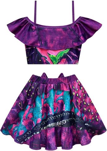 بدلة استحمام للفتيات من أحفاد، طقم بيكيني مكون من قطعتين من ملابس السباحة للأميرة اللطيفة (8-9 سنوات، أرجواني) in Kuwait