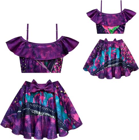 بدلة استحمام للفتيات من أحفاد، طقم بيكيني مكون من قطعتين من ملابس السباحة للأميرة اللطيفة (8-9 سنوات، أرجواني) in Kuwait