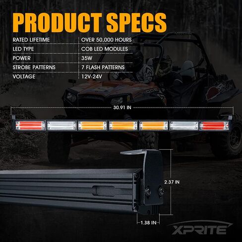 Xprite 30" UTV RZR Chase Strobe Flashing Light Bar, with Brake, Reverse, Turn Signal Function, Rear Safety Lightbar for Polaris XP 1000 900, Can-Am Maverick X3, SxS, Yamaha, ATV, Off Road - RBYYYBR in Saudi Arabia