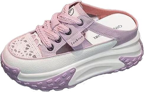 Women's Paneled Chunky Platform Slingback Mules Sneakers Hollow Out Lace-Up Lightweight Comfortable Slip-On Closed Toe Walking Sport Sandals Anti Slip Rubber Sole Clogs in Saudi Arabia