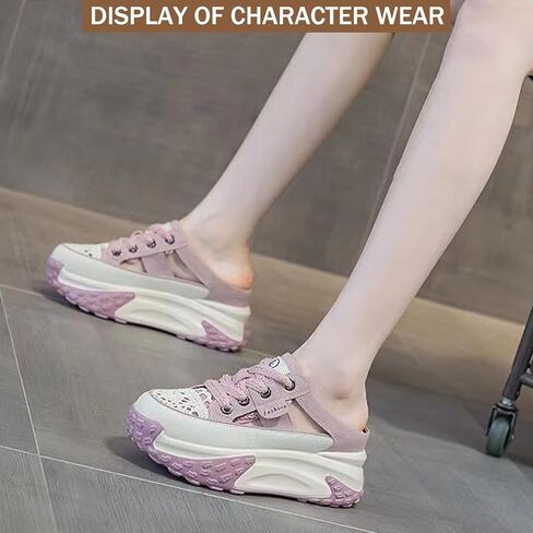 Women's Paneled Chunky Platform Slingback Mules Sneakers Hollow Out Lace-Up Lightweight Comfortable Slip-On Closed Toe Walking Sport Sandals Anti Slip Rubber Sole Clogs in Saudi Arabia