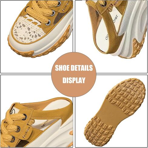 Women's Paneled Chunky Platform Slingback Mules Sneakers Hollow Out Lace-Up Lightweight Comfortable Slip-On Closed Toe Walking Sport Sandals Anti Slip Rubber Sole Clogs in Saudi Arabia