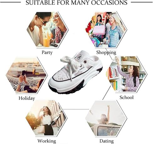 Women's Paneled Chunky Platform Slingback Mules Sneakers Hollow Out Lace-Up Lightweight Comfortable Slip-On Closed Toe Walking Sport Sandals Anti Slip Rubber Sole Clogs in Saudi Arabia