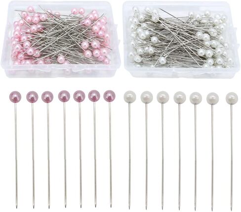 200 قطعة 65 مللي متر طول الأبيض والوردي فو اللؤلؤ رئيس دبابيس الخياطة دبابيس مستقيمة دبابيس اللحف للخياطة ، اللحف ، هدب النسيج DIY بها بنفسك صنع in Kuwait