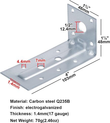 20 PCS 4"L x 1-3/4"W x 1-7/8"H Steel L Right Angle Bracket, Galvanized Metal Joint Corner Braces with Reinforcing Rib, for Wooden Shelves, Raised Bed Garden, Thickness 1.4 mm in Saudi Arabia
