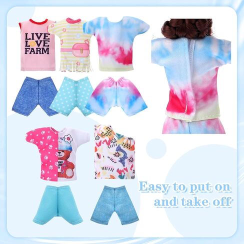 5 Pieces Doll Clothes, 12 Inch Girl Doll Clothes Accessories Cotton Summer Tops Swimwear Robe Doll T Shirt Dress Regular Outfit Doll Clothing (Shorts) in Saudi Arabia
