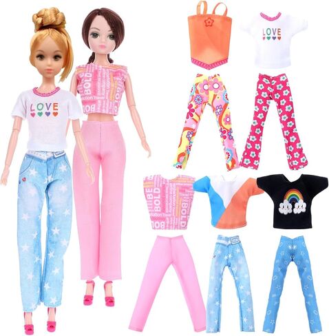 5 Pieces Doll Clothes, 12 Inch Girl Doll Clothes Accessories Cotton Summer Tops Swimwear Robe Doll T Shirt Dress Regular Outfit Doll Clothing (Shorts) in Saudi Arabia