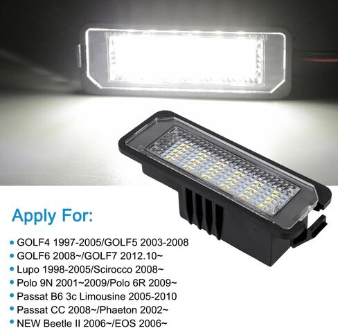 License Plate Lights Rear Tag Light Assembly Fit for Volkswagen VW Golf 4 5 6 GTi CC Rabbit Eos Beetle Porsche Boxster Cayman Cayenne Carrera (Pack of 2,6000k White) in Saudi Arabia