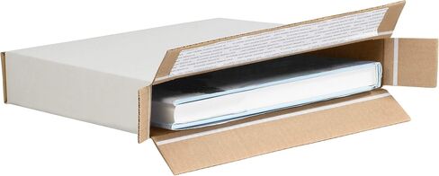 BOX USA 25 حزمة من صناديق الورق المقوى المموج ذاتية الغلق، 10 7/8 بوصة طول × 2 بوصة عرض × 12 1/4 بوصة ارتفاع، أبيض، الشحن والتعبئة والنقل in Saudi Arabia