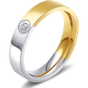 AmorArtSky Wedding Band Ring For Women|Titanium Engagement Ring Cubic Zirconia Two Tone Silver Gold/Silver Rose Gold 4.5mm Personalized Ring For Men High Polish Comfort Fit Size 6-10