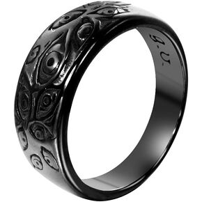 UNAPHYO Stainless Steel Evil Eye Ring Antique Silver Black Gold Eye of God Band Vintage Cool for Men Women