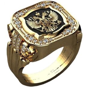 Awmnjtmgpw 18K Gold Eagle British diamond set zircon ring atmospheric men's cool Ring Size 7-11