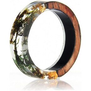1 pc Resin Wooden Rings Vintage Clear Wood Handmade Dried Flower Epoxy Rings for Women Men Party Jewelry Gift