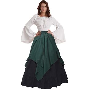 Abaowedding Women's Medieval Dress Retro Renaissance Costumes Irish Trumpet Sleeve Round Neck Peasant Long Gown