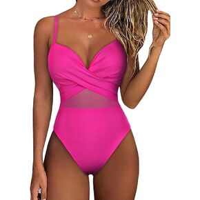 Firpearl Underwire One Piece Swimsuits for Women Tummy Control Criss Cross Push Up Bathing Suits Sexy Mesh Cut Out Monokini