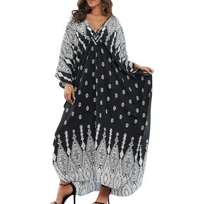 Women's Kaftan Dresses Plus Size Caftan Loungewear Printed Bathing Suit Cover ups Long Beach Tops Flowy Resort Wear