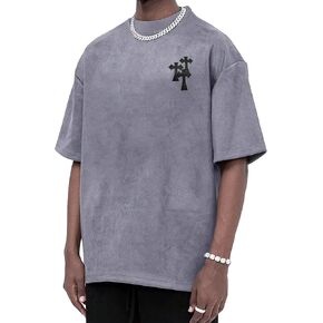 Men's Letter Print Round Neck Drop Shoulder Tee Short Sleeve Oversized Pullover T Shirt