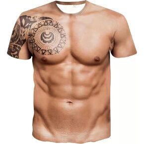 Fashion 3D Muscle Printed Men's Short Sleeve T-Shirt Casual Funny Pattern Men's Short-Sleeved Shirt T-Shirt in Kuwait