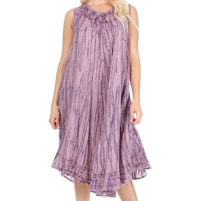 Sakkas Nora Sleeveless Embroidered Short Tie Dye Caftan Dress/Cover Up