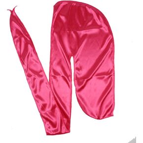 Men Silk Durag Long Straps Bandanas for Men Headwear Waves Cap (Hot pink)