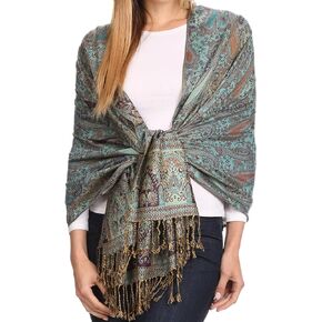 Sakkas Kalin Long Wide Paisley Design Woven Pashmina Shawl Scarf Wrap Stole