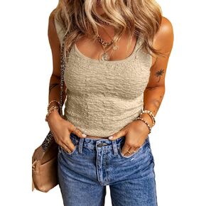 EVALESS Tank Top for Women Square Neck Sleeveless Summer Lightweight Textured Knit Sweater Vest Tops