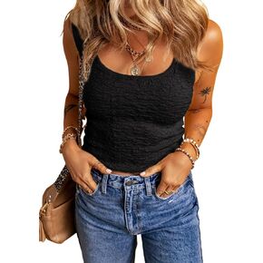 EVALESS Tank Top for Women Square Neck Sleeveless Summer Lightweight Textured Knit Sweater Vest Tops
