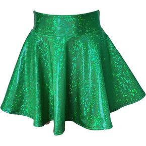 Kelly Green Holographic Shattered Glass Skater Mini Skirt - Made in USA - Festival Rave Skirt - St. Patrick's Day, Mardi Gras