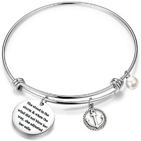 FEELMEM She Stood in The Storm Adjusted Her Sails Keychain Anchor Charm Inspirational Gift