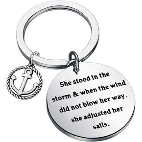 FEELMEM She Stood in The Storm Adjusted Her Sails Keychain Anchor Charm Inspirational Gift