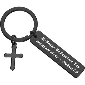 FEELMEM Christian Keychain Be Brave Be Fearless You Are Never Alone Joshua 1:9 Bible Verse Keychain Christian Religious Gift