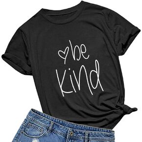 Womens Be Kind T Shirt Summer Cute Letter Print Short Sleeve Loose Tops Inspirational Graphic Tees