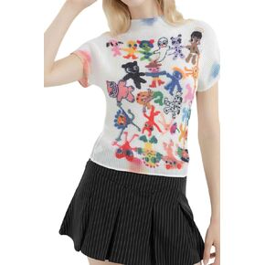 Graphic Baby tees for Women, Cute y2k Crop Tops Clothes 2000s Clothing Cropped Aesthetic t Shirts for Teen Girls Trendy Streetwear, Smiley face Shirt Downtown Girl Clothes tee White