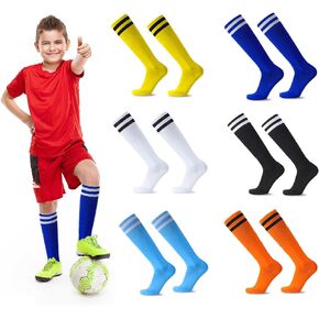 Jaoruizer 6 Pair Kids Soccer Socks, Striped Knee High Tube Boys Girls Soccer Socks Sports Athletic Football Socks for Age 7-13 Kids Children