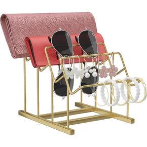 yeshine Gold Purse Display Stand, 4-Tier Wallet Display Rack for Boutique and Vendor Events,Purse Shelf for Organize and Display Clutches, Small Handbags, and Wallets (Polished Gold)