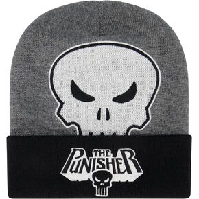 Marvel The Punisher Beanie Hat, LED Light Up Winter Knit Cap with Skull Logo and Cuff, Grey, One Size