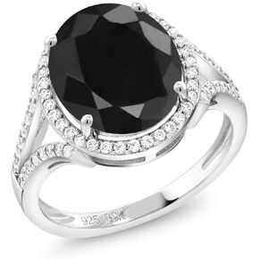Gem Stone King 925 Sterling Silver Black Sapphire Ring For Women (6.82 Cttw, Oval 12X10MM, Gemstone Birthstone, Available 5,6,7,8,9) in Saudi Arabia