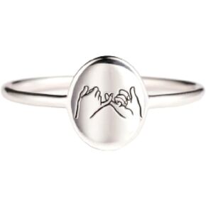 FUNYCHEN Sterling Silver Pinky Promise Ring for Women Mother Daughter Ring Dainty Friendship Ring for Bestie Minimalist Signet Valentine's Day Gifts Matching Rings for Couple US Size 5-10