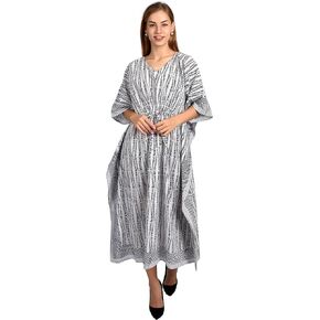 Fabric Venue Hand Block Print Cotton Summer Wear Dress Caftan Dress Beach Wear Blue Print Cotton Kaftan