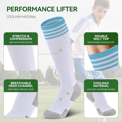 IRAMY Soccer Football Softball Socks Youth Kids Baseball Socks Girls Boys Mens Coolmax 1/2/3 Packs Keen High Sports Sock in Kuwait