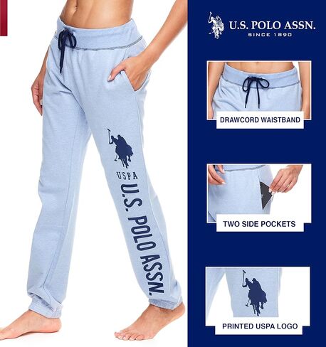 U.S. Polo Assn. Essentials Womens Lounge Pants with Pockets, Plus Size Sweatpants for Women (Blue Yonder Heather, 2X) in Saudi Arabia