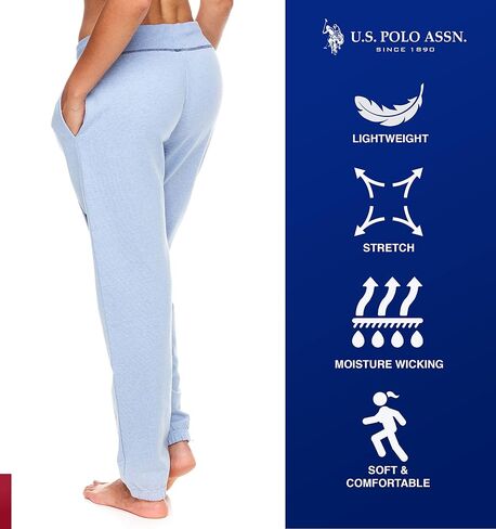 U.S. Polo Assn. Essentials Womens Lounge Pants with Pockets, Plus Size Sweatpants for Women (Blue Yonder Heather, 2X) in Saudi Arabia