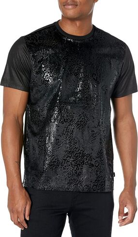 GUESS Men's Short Sleeve Alameda Snake Foil Crew, Jet Black, Large in Saudi Arabia