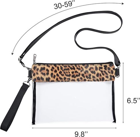 شنطة كروس شفافة من الجلد الصناعي بطبعة جلد الفهد، شنطة حمل شفافة معتمدة من الاستاد للحفلات والمناسبات الرياضية، اسود، مقاس واحد in Kuwait