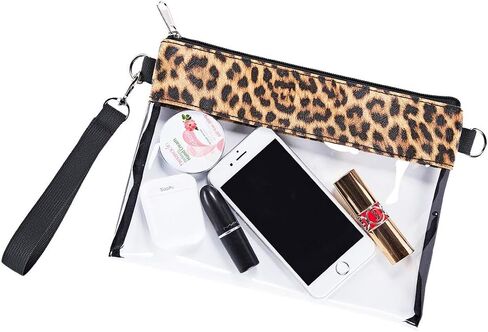 شنطة كروس شفافة من الجلد الصناعي بطبعة جلد الفهد، شنطة حمل شفافة معتمدة من الاستاد للحفلات والمناسبات الرياضية، اسود، مقاس واحد in Kuwait